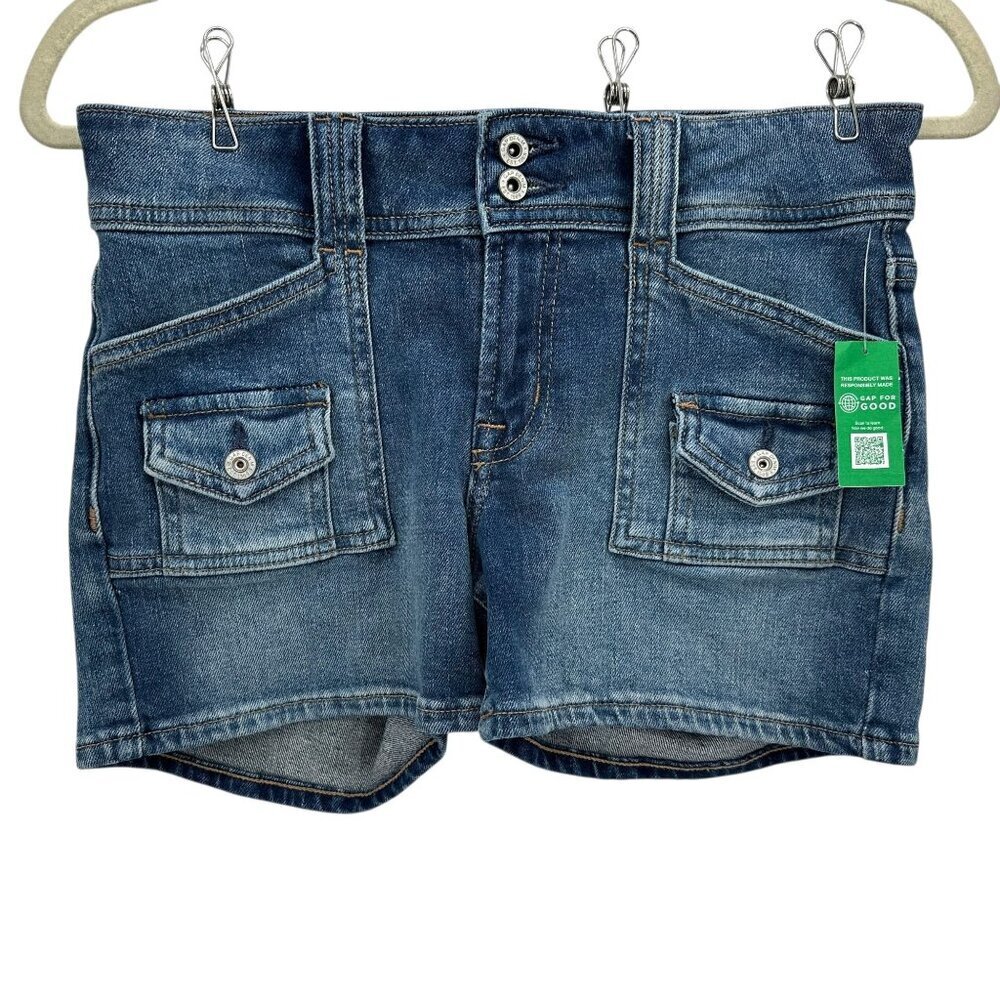 New Gap Kids Girls 14 Shorts Y2K Shortie Denim Distressed Jean Button Pockets
